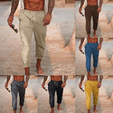 Men's New Summer Cotton Linen Solid Color Drawstring Loose Outdoor Casual Beach Pants