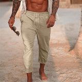 Men's New Summer Cotton Linen Solid Color Drawstring Loose Outdoor Casual Beach Pants