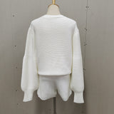 White 2 Piece Set Women Knitted Suit