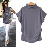 Casual Turtleneck Short Sleeve Cotton Shirt