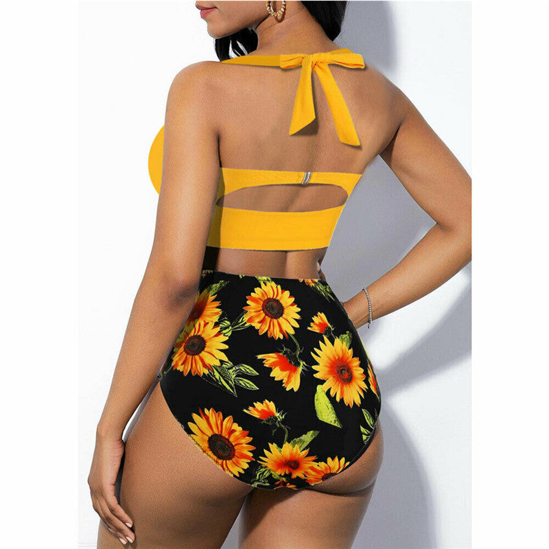 Girls Swimsuit, Size 14 16, Sunflower Print, Underwire Bikini Top